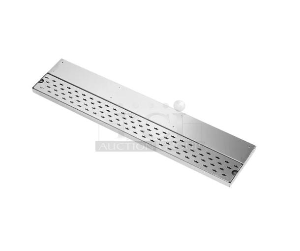 Brand new Krowne Royal Series 42" stainless steel drink rail drainer, Model KRDR42, featuring perforated design for drainage.