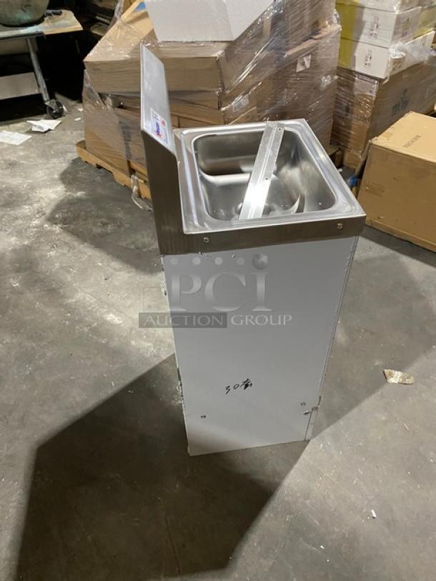 Brand new Omcan Model 47246 stainless steel single bowl hand and floor mop sink, dual-functionality, mint condition.