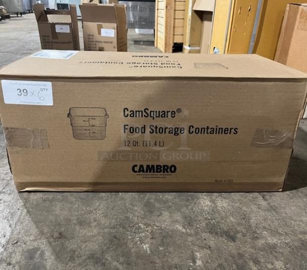 Brand new Cambro CamSquare 12Qt polycarbonate food storage container box, labeled for auction, made in USA.