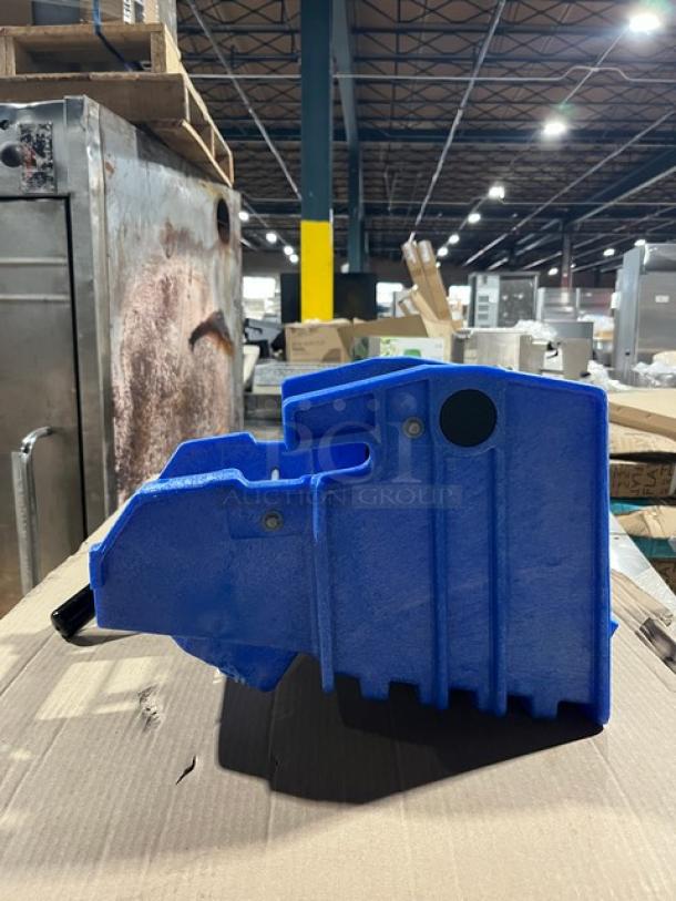 Brand new blue commercial plastic mop side press wringer, Model WH6000B, in pristine condition.