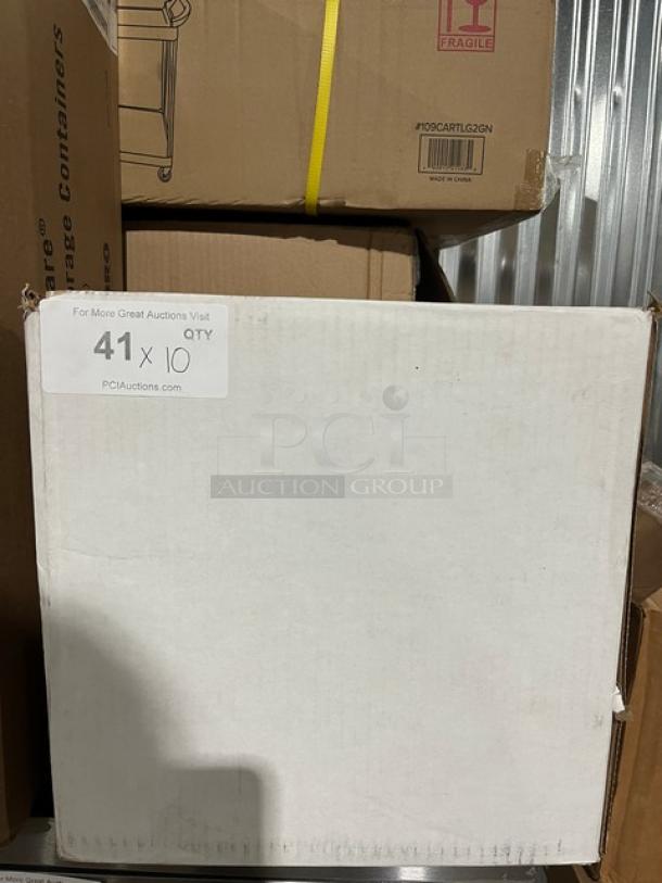 Box containing a brand new San Jamar Versa-Mat Series black interlocking bar mat, model VM5280BK, 1'x1', marked with quantity 41x10.