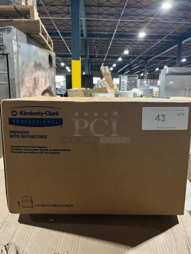 Kimberly Clark Professional Series Smoke Black Sanitouch paper towel dispenser in box, new, model and specs listed.