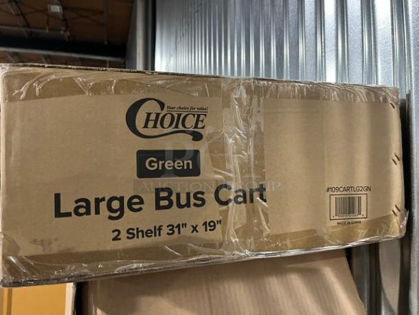 Choice Large Bus Cart, model 109CARTBS2BK, in original packaging. Features 2 shelves, measures 31"x19". Brand new condition.