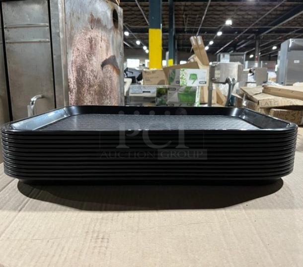 Brand new Carlisle CT141803 black 14"x18" fast food trays in excellent condition. Stack of multiple trays.