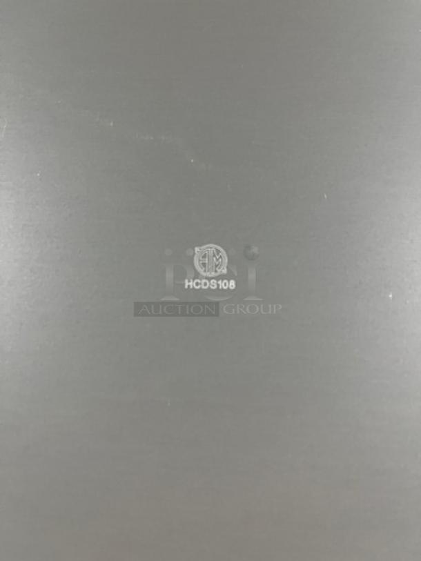 Brand new American Metalcraft HCDS108 Detroit-style pizza pan, 10"x8" aluminum, commercial-grade, model marking visible.