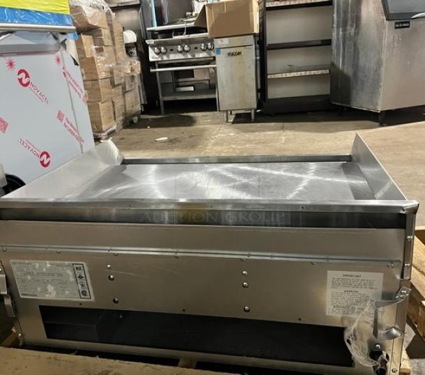 Southbend HDG-36 commercial stainless steel countertop griddle with back and side splash, gas-powered, serial 24L14696.