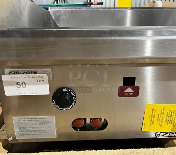 Southbend HDG-36 stainless steel gas griddle with back and side splash, model HDG-36, SN: 24L14696, in excellent condition.