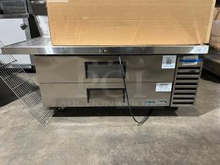 BRAND NEW! True Commercial Stainless Steel 2 Drawer Refrigerated Chef Base! With Oversized Worktop! Model: TRCB-52-60 SN: 11076838! On Casters!
