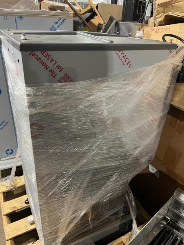 Brand new Follett Symphony Series 50CI425A countertop ice maker, stainless steel, electric, air-cooled, wrapped, 115V.
