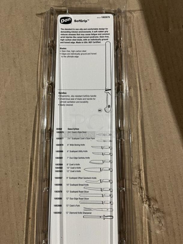 Brand new Don Dexsteel Series 12" scalloped roast slicer with slip-resistant SofGrip handle, model 1002679.