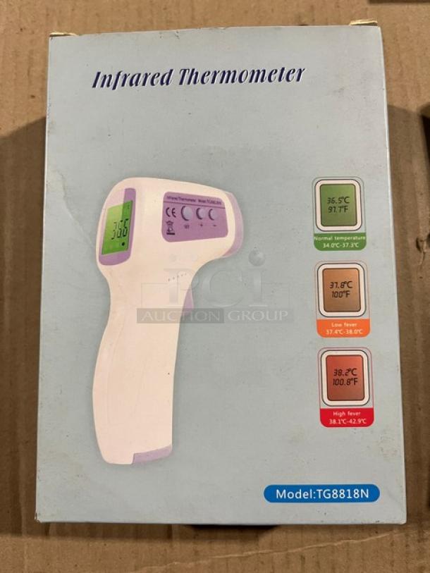 Brand new TG8818N infrared non-contact forehead thermometer, displayed in original packaging.