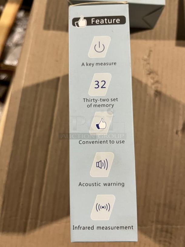 BRAND NEW TG8818N infrared forehead thermometer box. Features include memory, ease of use, acoustic warning, and infrared measurement.