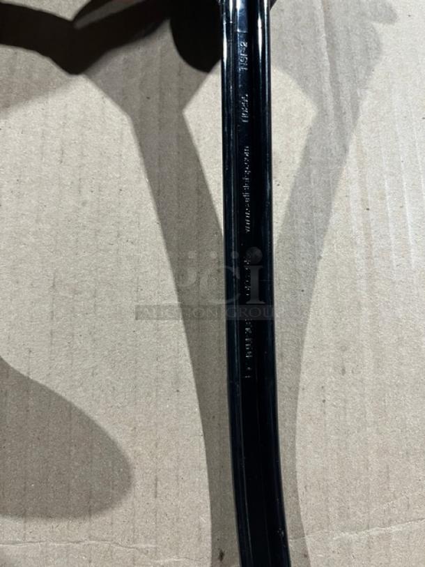 Brand new Carlisle NSF2 black ladle, commercial grade. Features visible markings. Excellent condition, high bid value.