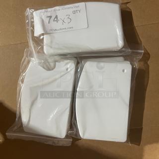Three packs of commercial white Apoxy dough scrapers in plastic packaging, new condition, label shows "74 x 3 QTY."