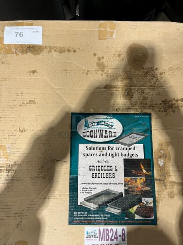 Rocky Mountain Cookware 4-Burner Master Chef Broiler, Model MB24-8, new condition, with removable grease tray.