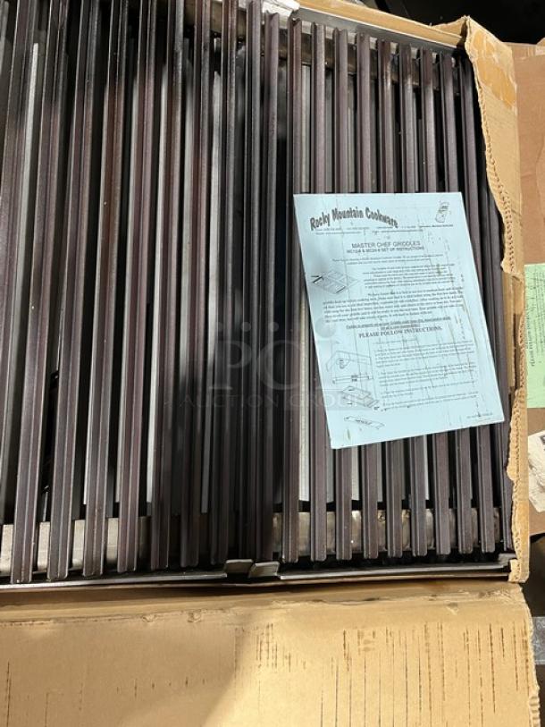 Rocky Mountain Cookware MB248 broiler, new condition, 4-burner, lift-off design, removable grease tray, manual included.