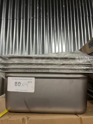 Brand new Choice Commercial stainless steel 2/3-size 6" deep hotel pan, model 4070162, wrapped. Label shows "80 x 4 QTY".