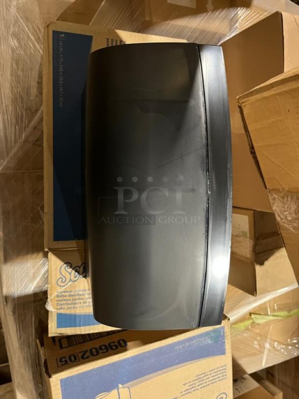 Brand new Scott Commercial Smoke Black Jumbo Roll Bath Tissue Dispenser, Model 09602, in original packaging.