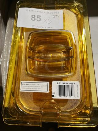 Rubbermaid Commercial Amber High Heat Food Pan Cover, brand new, with utensil notch and handle. Model FG214P86AMBR.