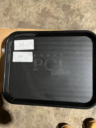 Carlisle black 14"x18" fast food tray, model CT141803, brand new condition with labels indicating lot quantities.