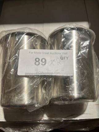 Allied Buying BMP1P stainless steel Bain Marie pot pair, new in packaging, label indicates auction lot 89.