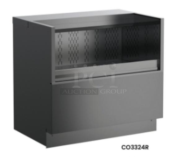 Structural Concepts Oasis Series CO3324R refrigerated display case, black, horizontal, open grab-n-go design.