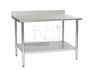 BRAND NEW! Eagle Group Commercial Stainless Steel Worktop Table! With Undershelf & Backsplash! Model: T3060SB-BS-AW SN: 2301231443! On Legs!