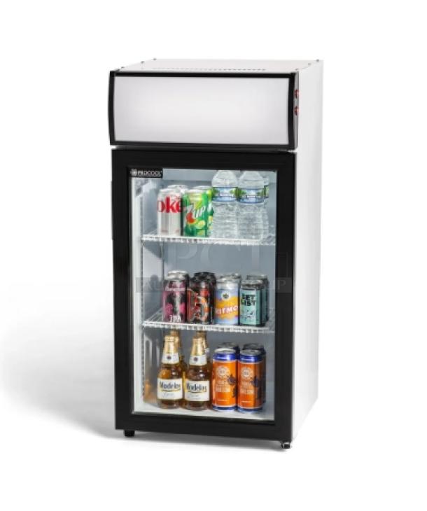 BRAND NEW ProCool T80L single glass door commercial display refrigerator. Black countertop design, upright model.