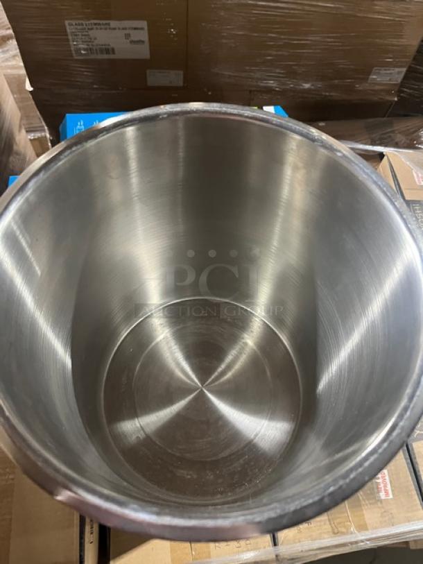 Commercial stainless steel Bain Marie pot with mirror finish, excellent condition, ideal for catering or restaurant use.