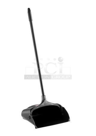 Brand new Rubbermaid Executive Series commercial upright dust pan, model 9M00-00. Durable black plastic design.