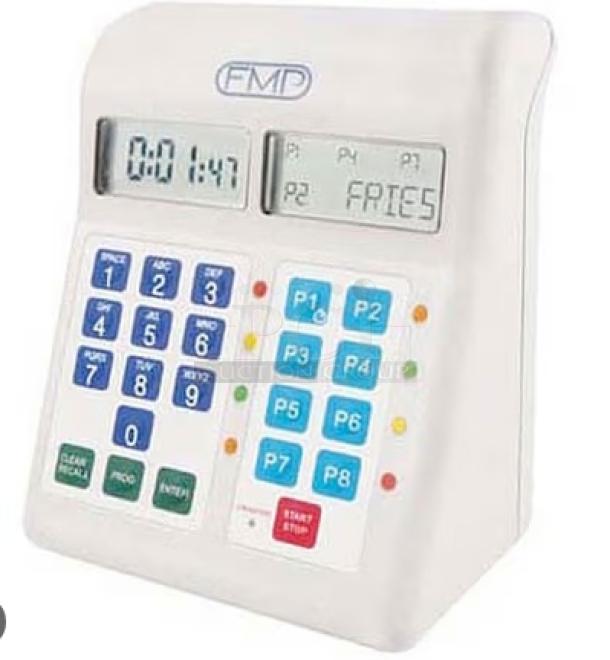 Franklin Commercial 8-In-1 Programmable Digital Timer with dual displays, eight function keys, and programmable settings.