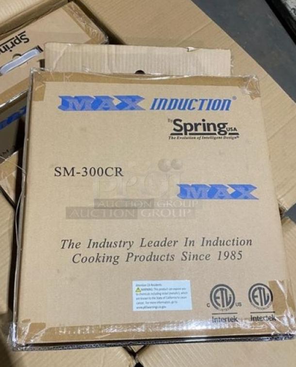 Spring USA SM-300CR MAX Induction Warmer, brand new in box. Features include 120V power. Tags indicate certification details.