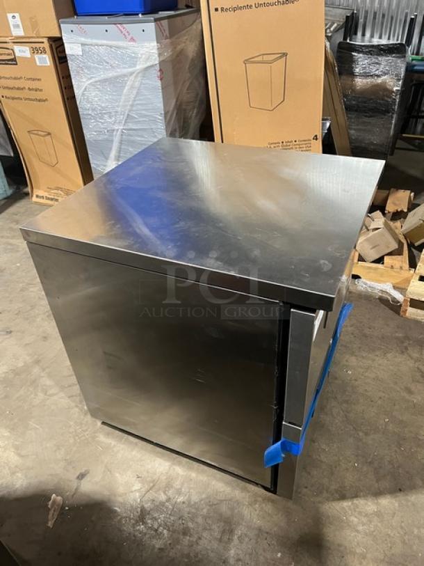 Brand new True TUC-27D-2-HC lowboy cooler, stainless steel, two drawers, on casters. Model: TUC27D2HC, SN: 11059798.