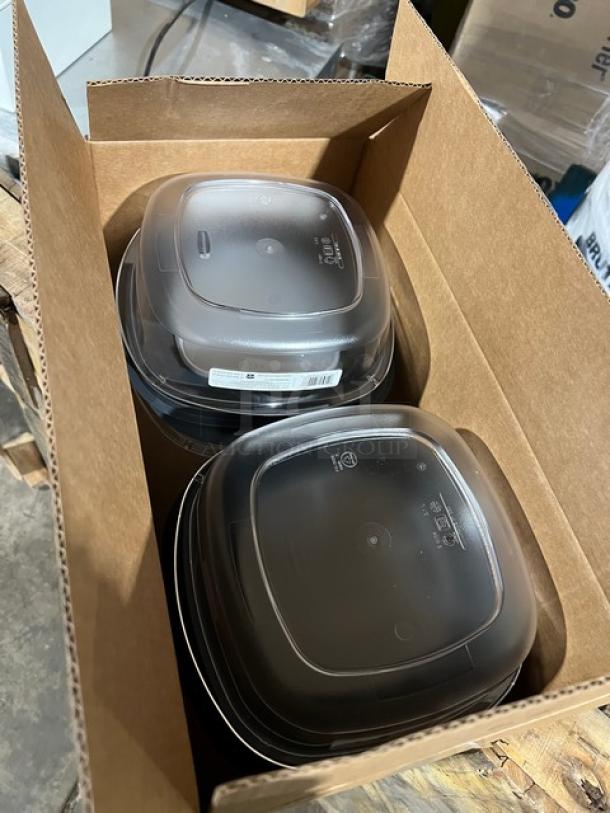 Mixed pallet with Rubbermaid Brute Series commercial lids, boxed in a cardboard container. New condition.