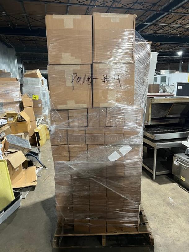 Mixed pallet of brand new Cal-Mil Commercial 16oz Mixology Jars, Model 1851-4, with lids; 165 items, wrapped and labeled.