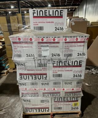 Full pallet of Fineline Renaissance Series Model 2416 crystal tumblers, brand new in boxes, 16oz clear, 30X your bid.