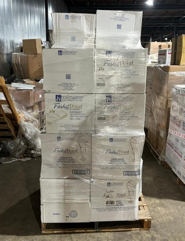 BRAND NEW full pallet of Hoffmaster Fashn Point Series Ultra Ply Dinner Napkins, 15.5"x15.5", model FP1314.