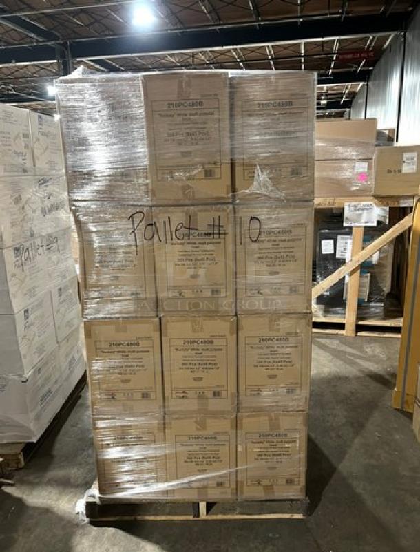 Full pallet of brand new commercial white multi-purpose buckets, Model: 24X, shrink-wrapped, labeled "Pallet #10."