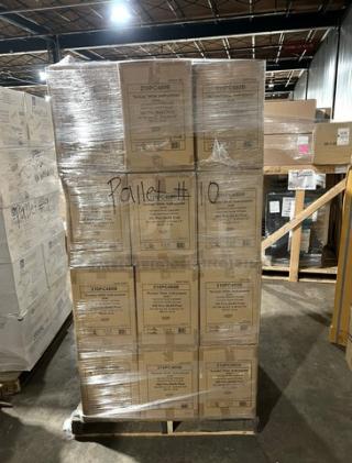 Full pallet of brand new commercial white multi-purpose buckets, Model: 24X, shrink-wrapped, labeled "Pallet #10."