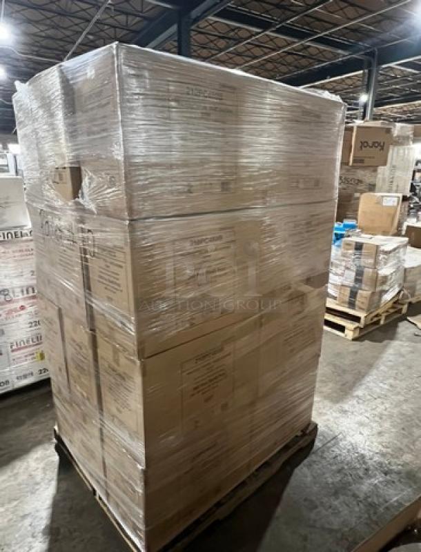 Full pallet of brand new commercial white multi-purpose buckets, Model 24X, shrink-wrapped. Ideal for bulk purchase.