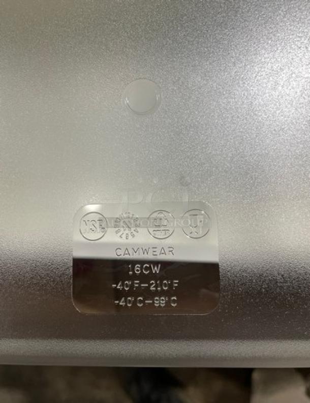 Cambro 16CW commercial food storage pan, brand new, NSF certified, 40°F to 210°F temperature range, white, full pallet.