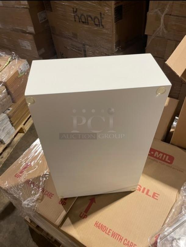 Cambro 16CW commercial white food storage pans, brand new, full pallet. Packaged and stacked, ready for auction.