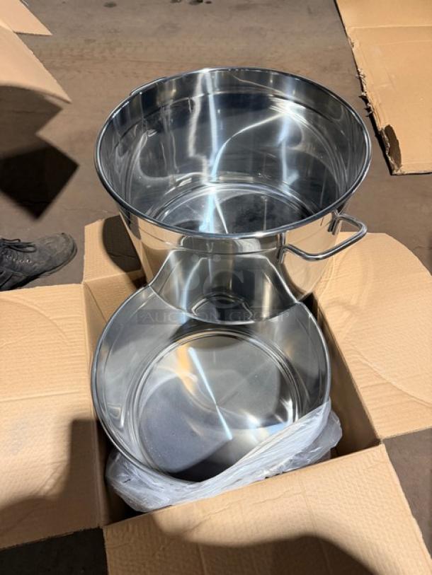 Brand new Goreous dual bay electric deep fat fryer, all stainless steel, cabinet base style on legs, open box.