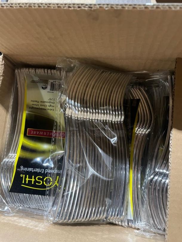 Box of commercial forks, EMI-GWDF model, in sealed packaging. Features heavy-duty, high gloss finish. Brand new condition.