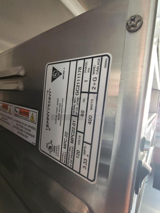 Stainless steel Henny Penny MPC-22 oven; model MPC22.01, 120 volts, 60 Hz, 400 watts. Serial GC2111178.