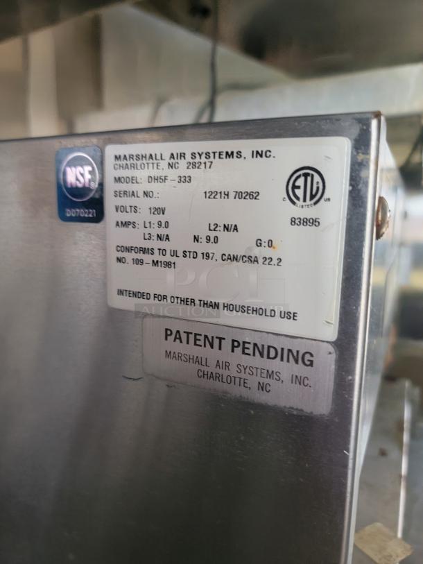 Marshall Air Systems device, Model DH5F-333, 120V, metal casing, NSF certified, patent pending, commercial use.
