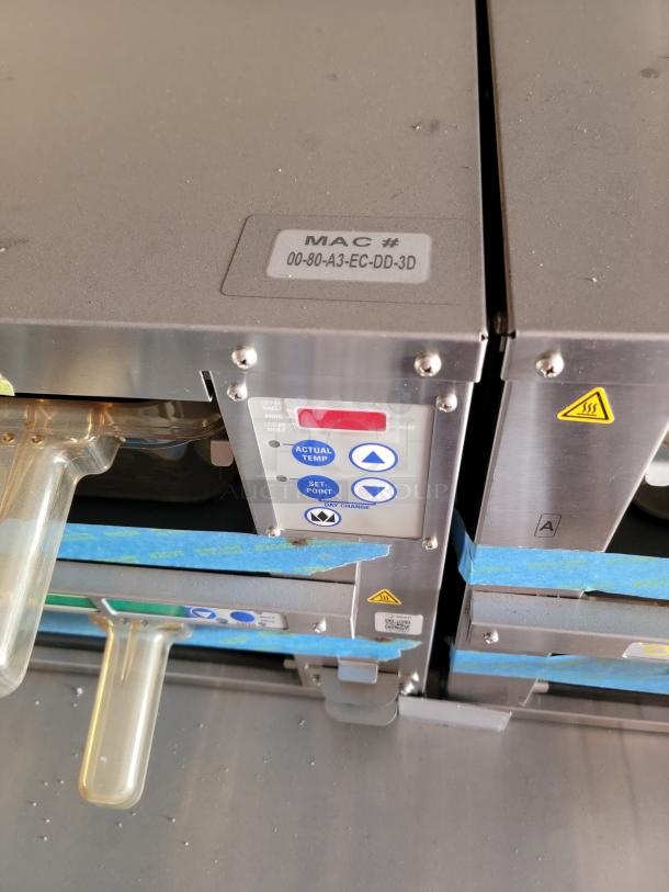 Industrial machine with control panel displaying temperature settings. Serial number 00-80-A3-EC-DD-3D visible.