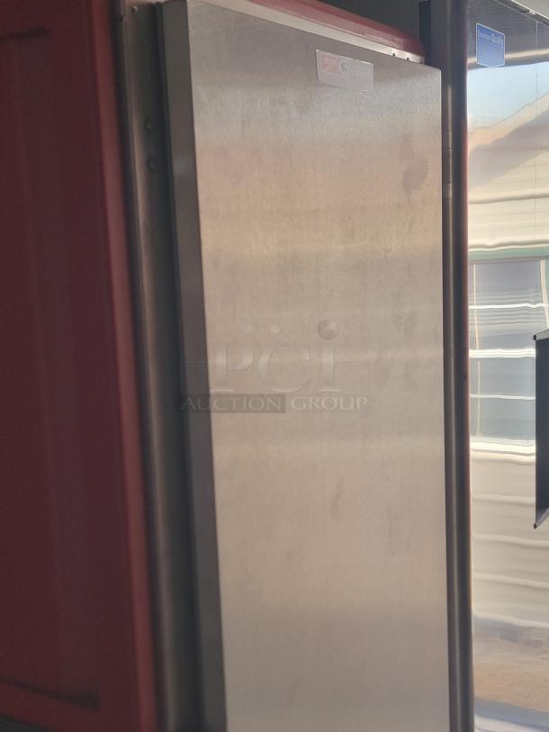 Stainless steel storage cabinet with Metro label, model C5 3 Series visible. Appears in good condition.