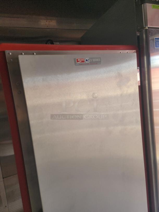 Metro C5 3 Series warming cabinet with Insulation Armour, silver finish, red accents, in good condition.