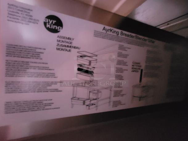 Instruction diagram for an AyrKing Breader/Blender Sifter, detailing assembly and cleaning in multiple languages.